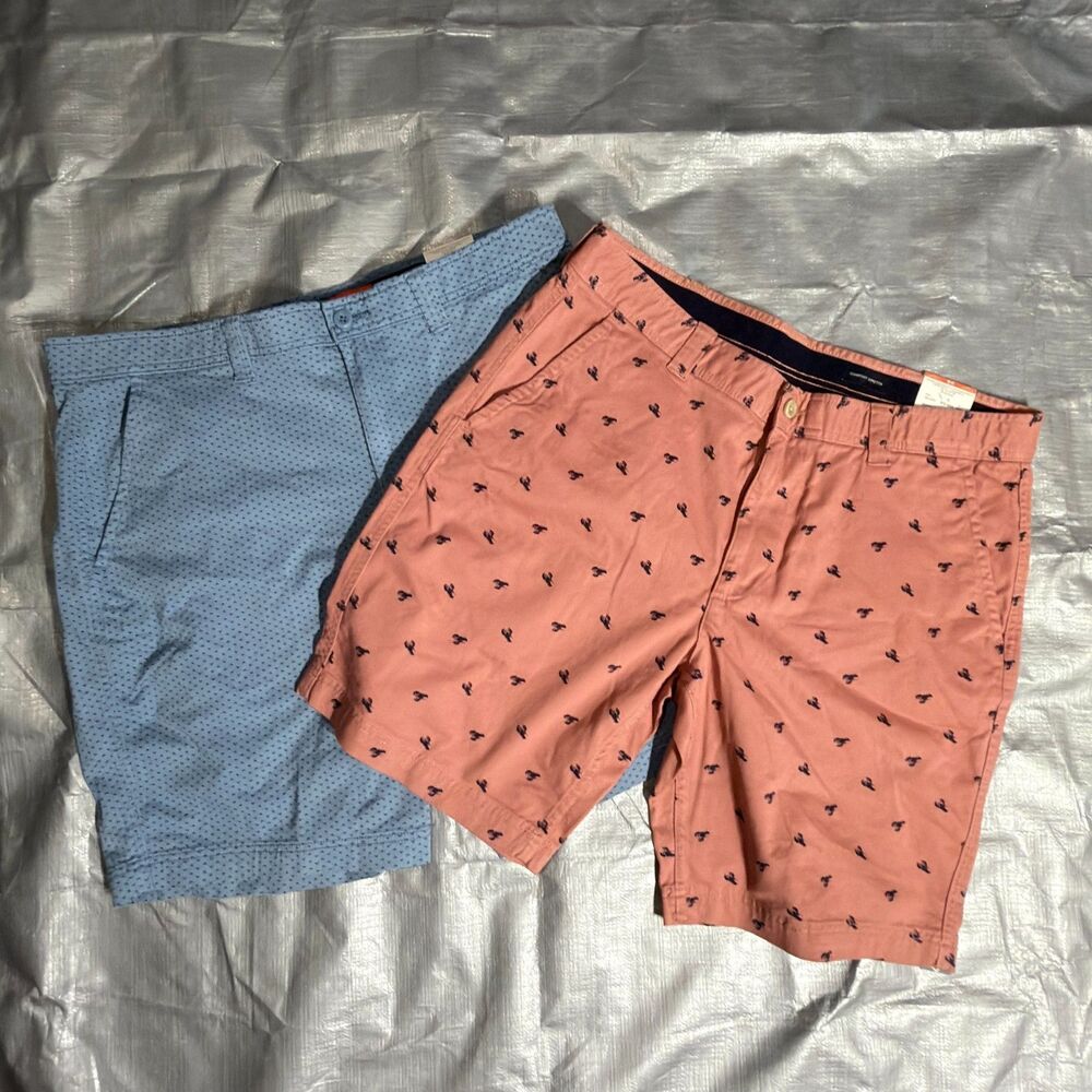 NWT St Johns Bay Mens Stretch Chino Shorts Lot Size 38 40 Lobster Geometric Blue